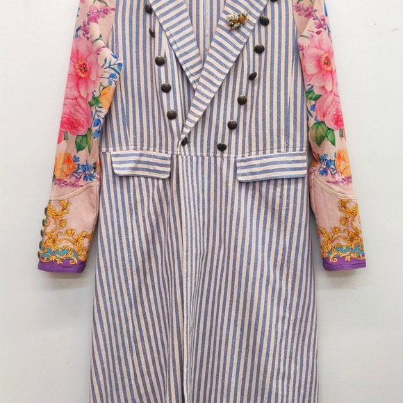Aratta Jackets & Blazers - Aratta Sailor's Love Coat: Blue Striped Coat with Floral Sleeves